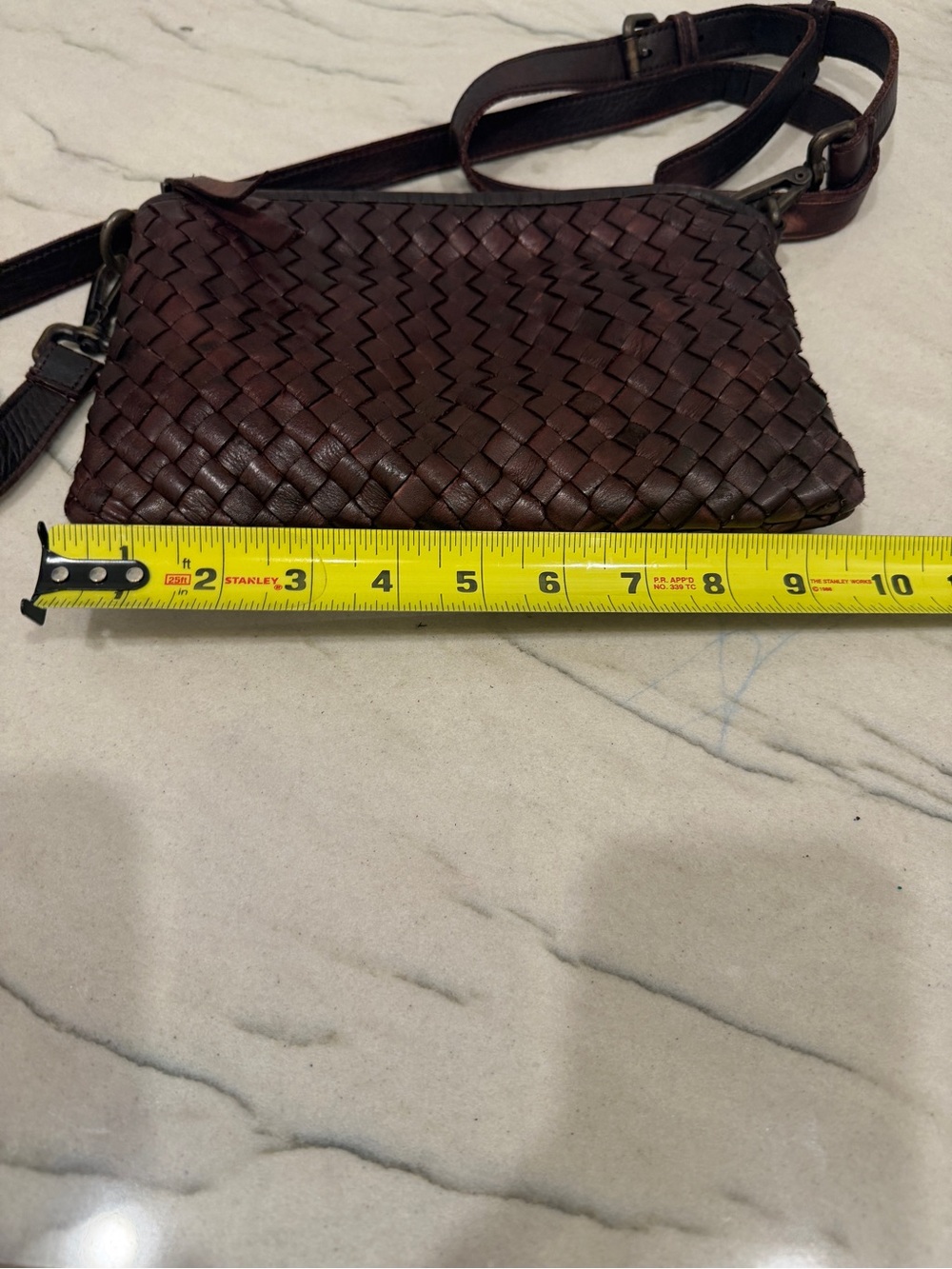 Platania Woven Italian Leather Crossbody Bag in Dark Brown Made in Italy - Picture 5 of 11